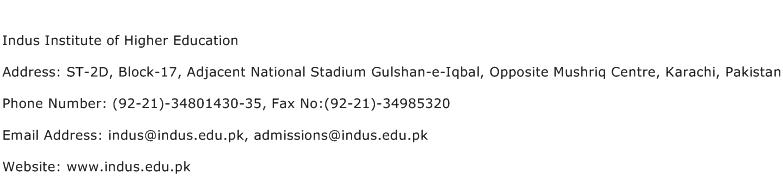 Indus Institute of Higher Education Address Contact Number