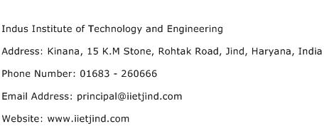 Indus Institute of Technology and Engineering Address Contact Number