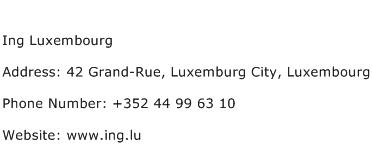 Ing Luxembourg Address Contact Number