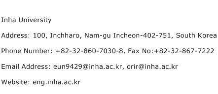 Inha University Address Contact Number