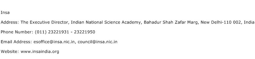 Insa Address Contact Number