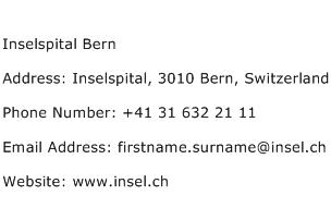 Inselspital Bern Address Contact Number