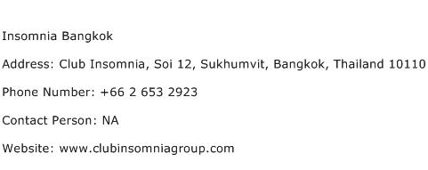 Insomnia Bangkok Address Contact Number