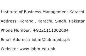 Institute of Business Management Karachi Address Contact Number