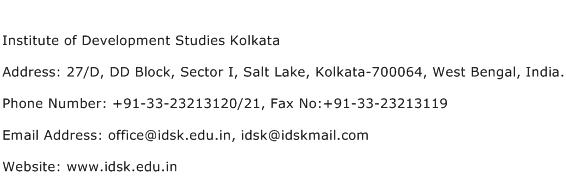 Institute of Development Studies Kolkata Address Contact Number