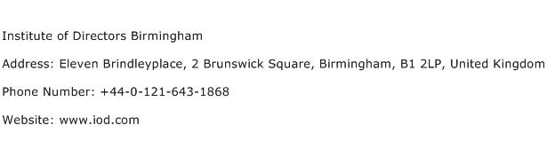 Institute of Directors Birmingham Address Contact Number