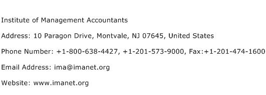 Institute of Management Accountants Address Contact Number