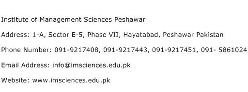 Institute of Management Sciences Peshawar Address Contact Number
