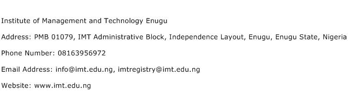 Institute of Management and Technology Enugu Address Contact Number