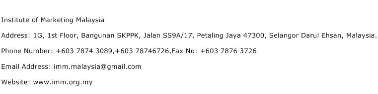 Institute of Marketing Malaysia Address Contact Number
