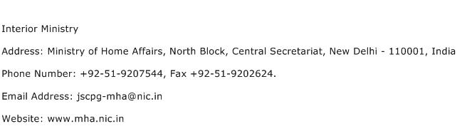 Interior Ministry Address Contact Number