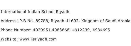 International Indian School Riyadh Address Contact Number