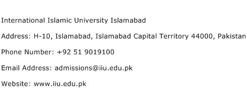 International Islamic University Islamabad Address Contact Number