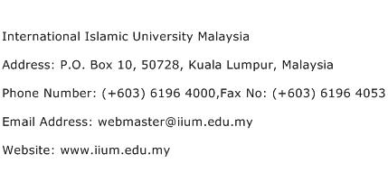 International Islamic University Malaysia Address Contact Number Of International Islamic University Malaysia
