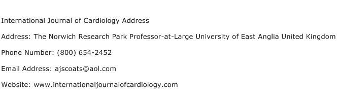 International Journal of Cardiology Address Address Contact Number