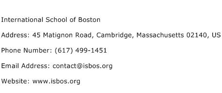 International School of Boston Address Contact Number