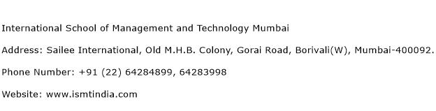 International School of Management and Technology Mumbai Address Contact Number