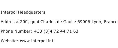 Interpol Headquarters Address Contact Number