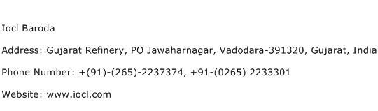 Iocl Baroda Address Contact Number