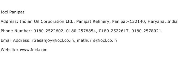 Iocl Panipat Address Contact Number
