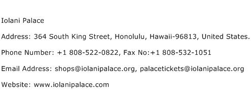 Iolani Palace Address Contact Number