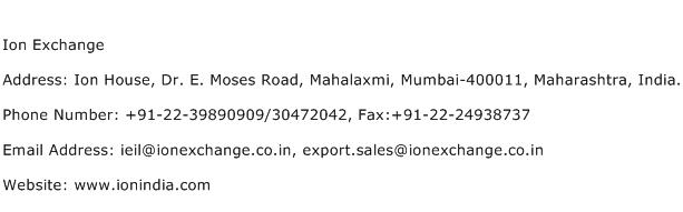 Ion Exchange Address Contact Number