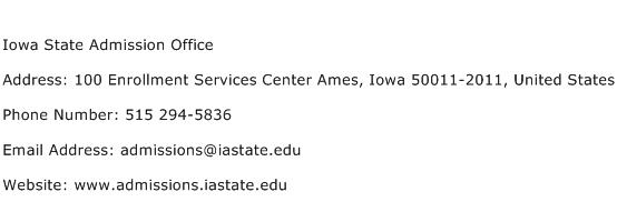 Iowa State Admission Office Address Contact Number