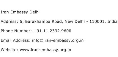 Iran Embassy Delhi Address Contact Number