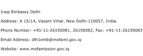 Iraqi Embassy Delhi Address Contact Number