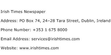 Irish Times Newspaper Address Contact Number
