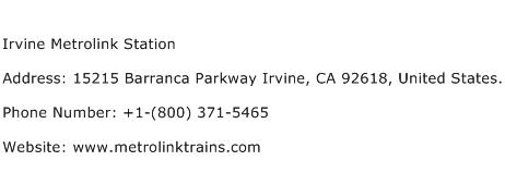 Irvine Metrolink Station Address Contact Number