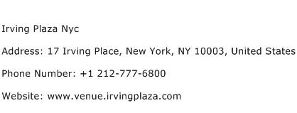 Irving Plaza Nyc Address Contact Number