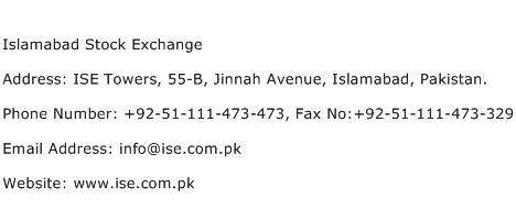 Islamabad Stock Exchange Address Contact Number
