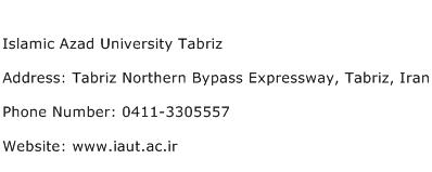 Islamic Azad University Tabriz Address Contact Number