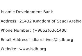 Islamic Development Bank Address Contact Number