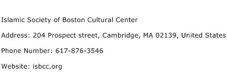 Islamic Society of Boston Cultural Center Address Contact Number