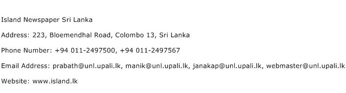Island Newspaper Sri Lanka Address Contact Number