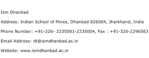 Ism Dhanbad Address Contact Number