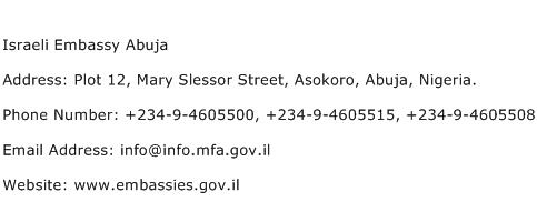 Israeli Embassy Abuja Address Contact Number