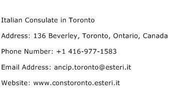 Italian Consulate in Toronto Address Contact Number
