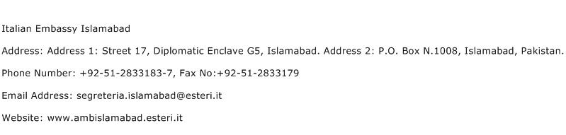 Italian Embassy Islamabad Address Contact Number