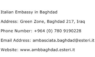 Italian Embassy in Baghdad Address Contact Number