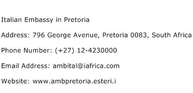 Italian Embassy in Pretoria Address Contact Number