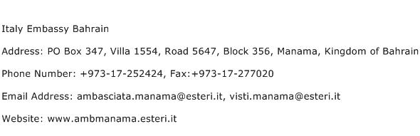Italy Embassy Bahrain Address Contact Number