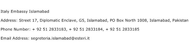 Italy Embassy Islamabad Address Contact Number