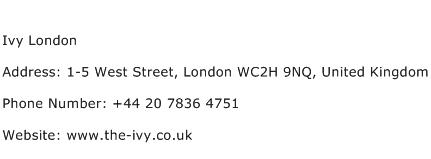 Ivy London Address Contact Number