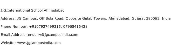 J.G.International School Ahmedabad Address Contact Number