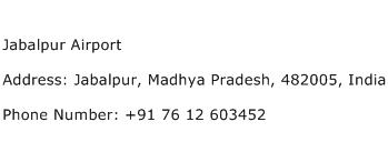 Jabalpur Airport Address Contact Number
