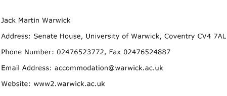 Jack Martin Warwick Address Contact Number