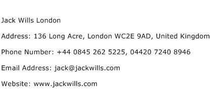 Jack Wills London Address Contact Number